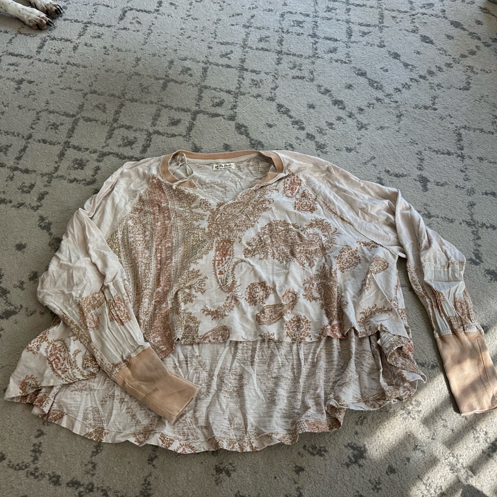 Free People Beige and Cream Boho Top